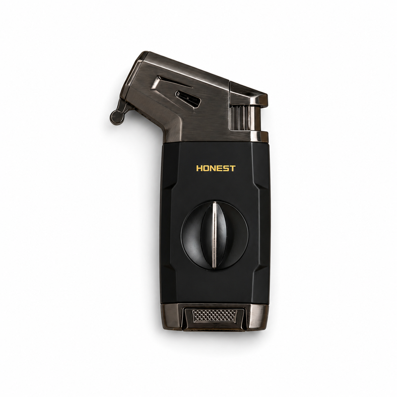 HONEST Torch Cigar Lighter with Windproof Jet Flame, Built-in V Cigar Cutter, Gift for Christmas, Refillable Butane Torch Lighters, All-in-one Cool Lighters for Smoking