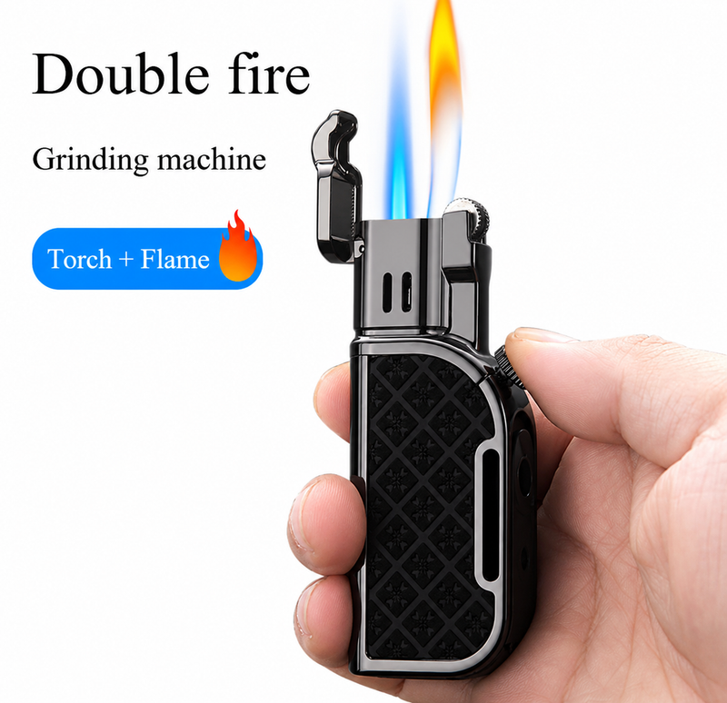 Honest Unusual Luxury Double Flame Pipe Lighter Removable Grinding Wheel