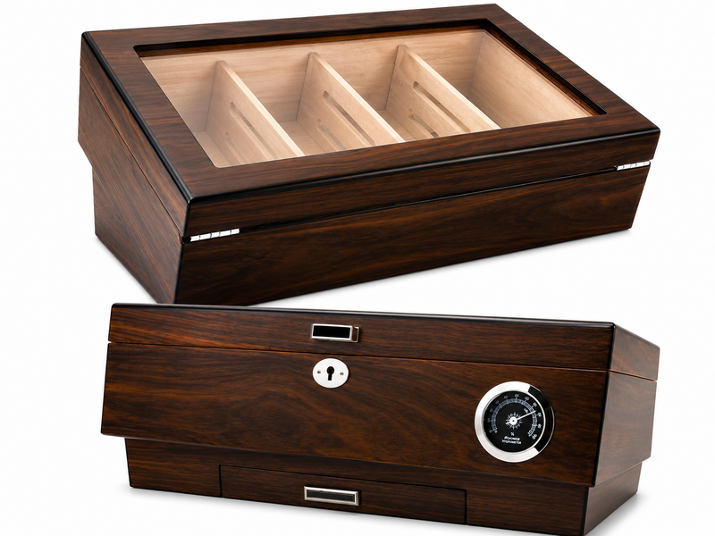 LUBINSKI Cigar Humidor Box with Drawer Humidifier & Hygrometer Hold 50 Cigars